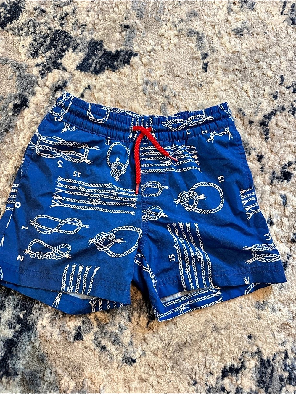 The Beaufort Bonnet Company Kids Blue & White Swim Trunks